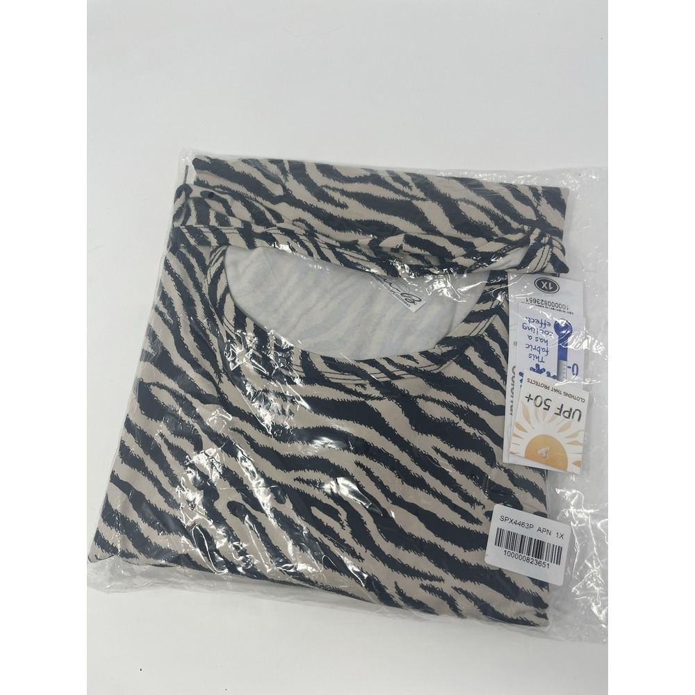 Lulu B Dress Women's 1X Black Cream Shift‎ Zebra Print 3/4 Sleeve UPF 50 New